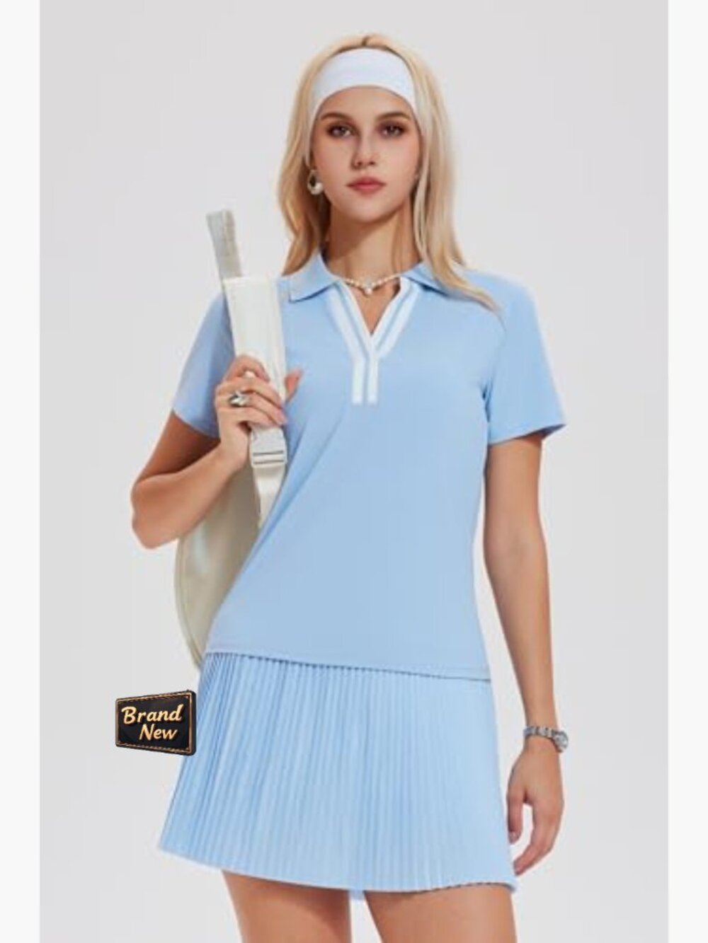 Women's 2 Piece Tennis Skirt Set Pleated Pickleball Outfit Polo Golf Dress with - Picture 6 of 7